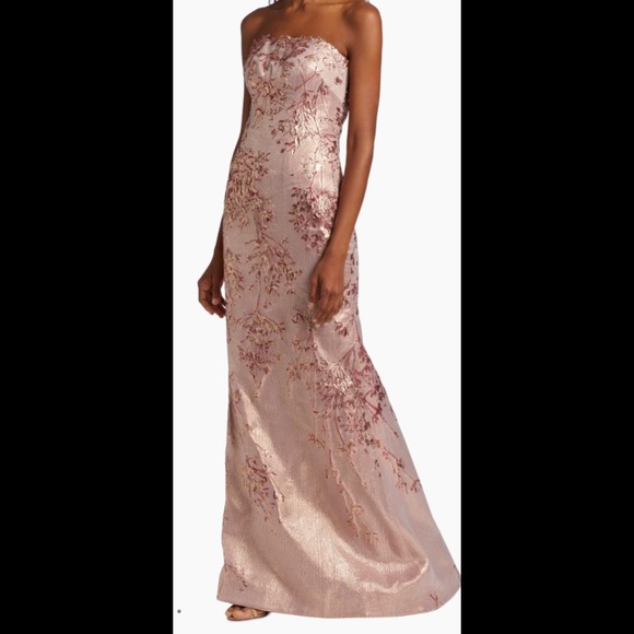 Rene Ruiz Strapless Gown in Blush with Floral Accents